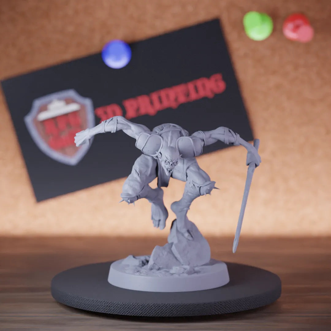 Highly detailed undead ghoul zombie suprise miniature of GhoulRavager, perfect for DnD 5e encounters, fantasy tabletop RPG campaigns, painting and display.