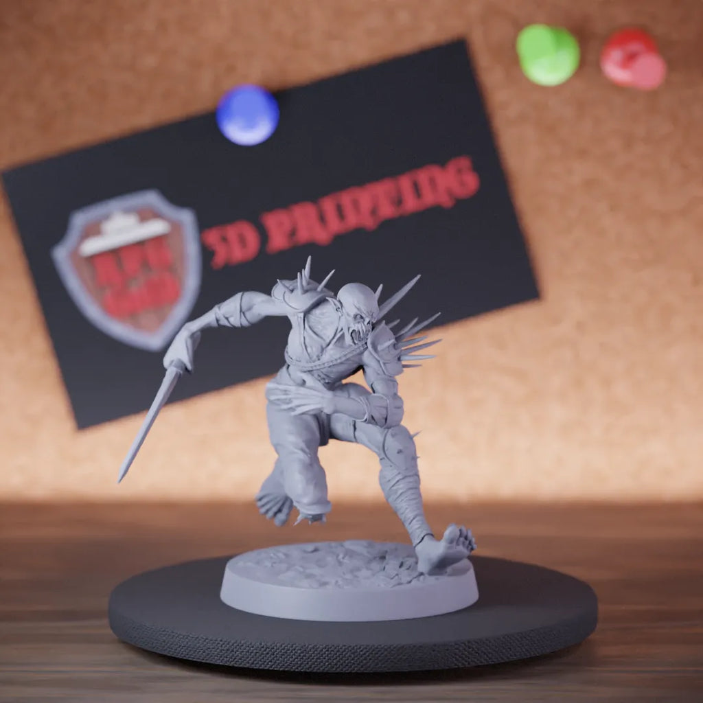 Highly detailed undead ghoul zombie sword charging miniature of GhoulRavager, perfect for DnD 5e encounters, fantasy tabletop RPG campaigns, painting and display.