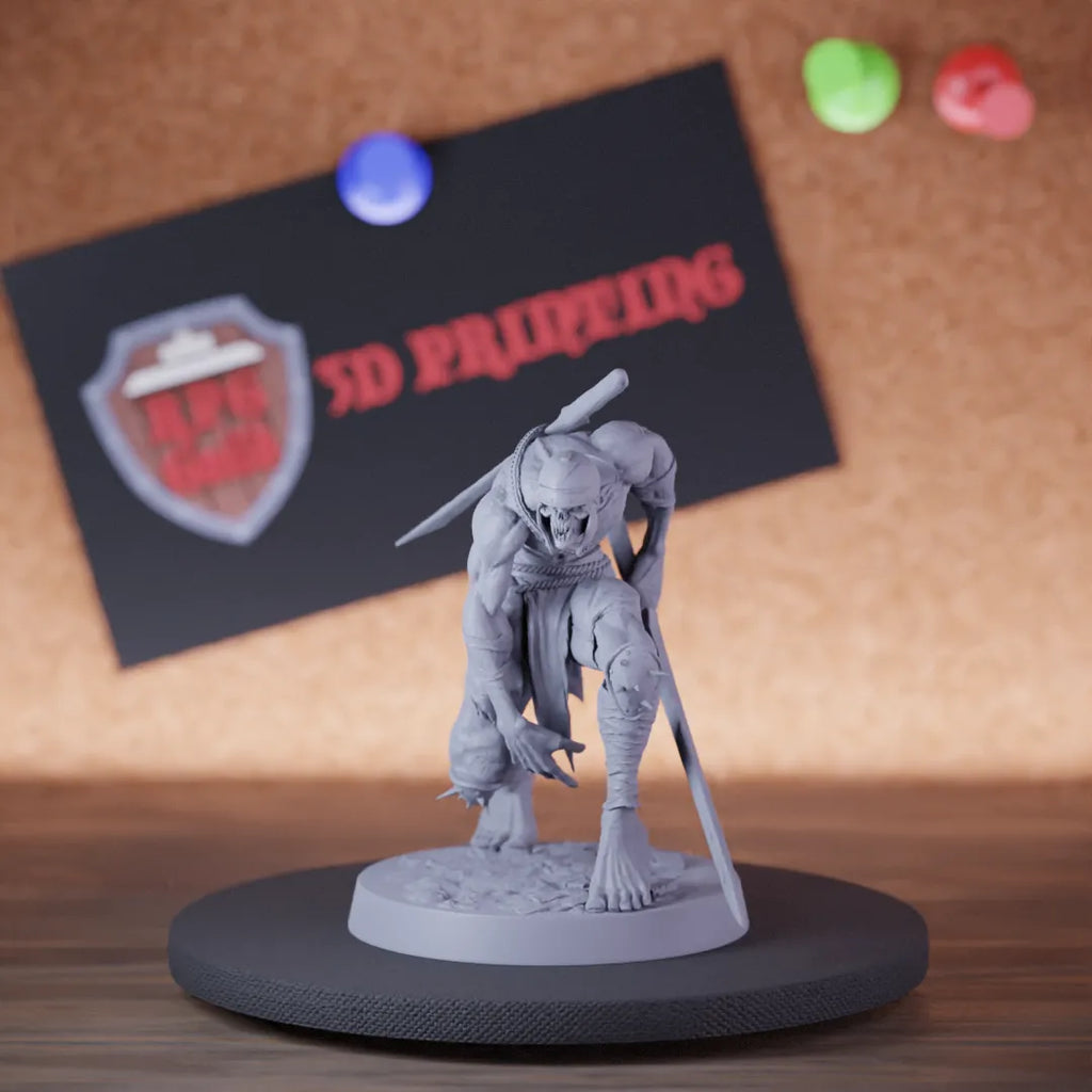 Highly detailed undead ghoul zombie assasin sneak miniature of GhoulRavager, perfect for DnD 5e encounters, fantasy tabletop RPG campaigns, painting and display.