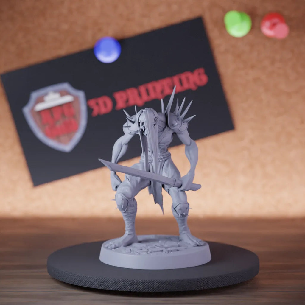 Highly detailed undead ghoul zombie katana sword miniature of GhoulRavager, perfect for DnD 5e encounters, fantasy tabletop RPG campaigns, painting and display.