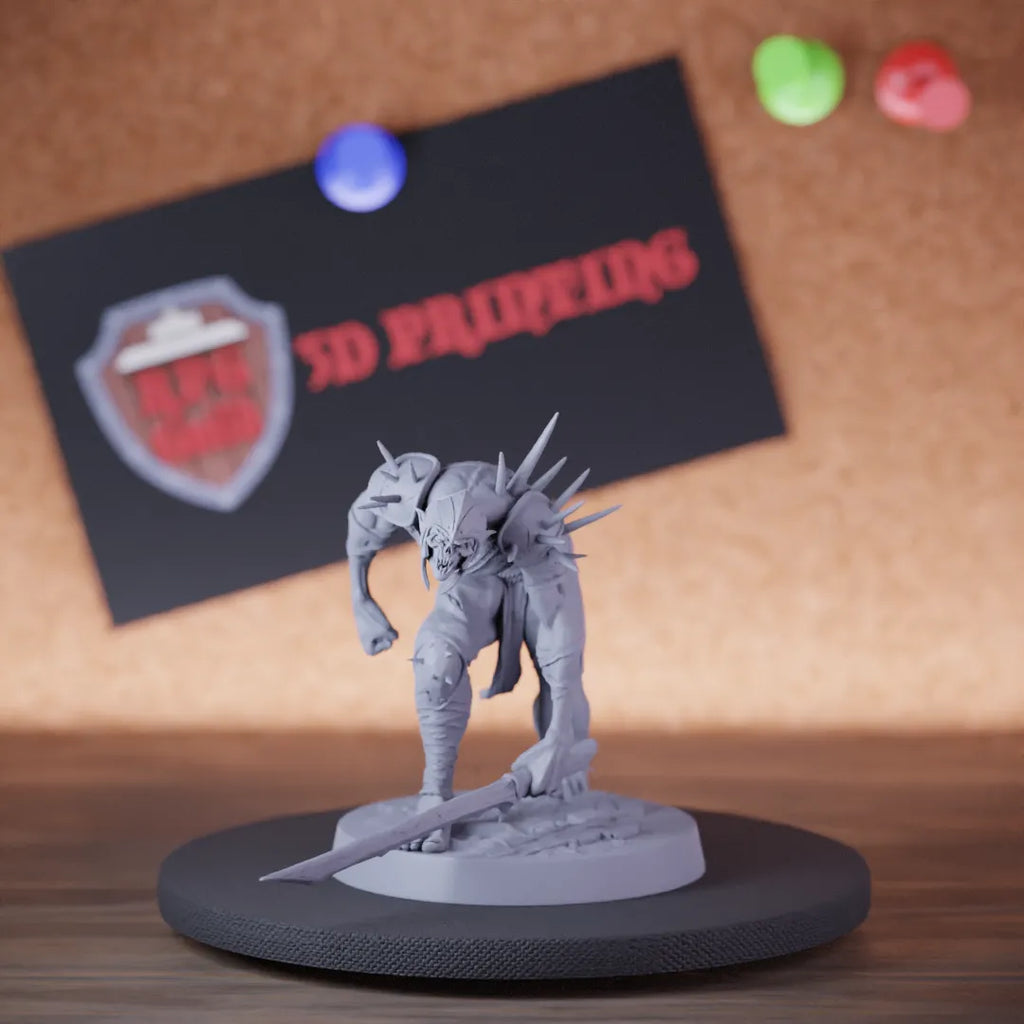 Highly detailed undead ghoul zombie katana sneaking miniature of GhoulRavager, perfect for DnD 5e encounters, fantasy tabletop RPG campaigns, painting and display.