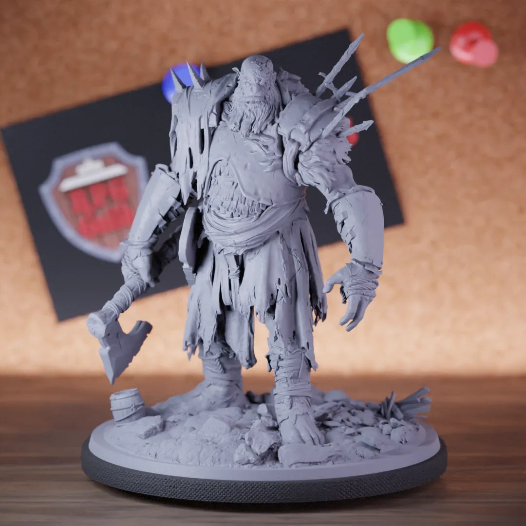Highly detailed giant tribal axe guard miniature of GiantStonebreaker, perfect for DnD 5e encounters, fantasy tabletop RPG campaigns, painting and display.