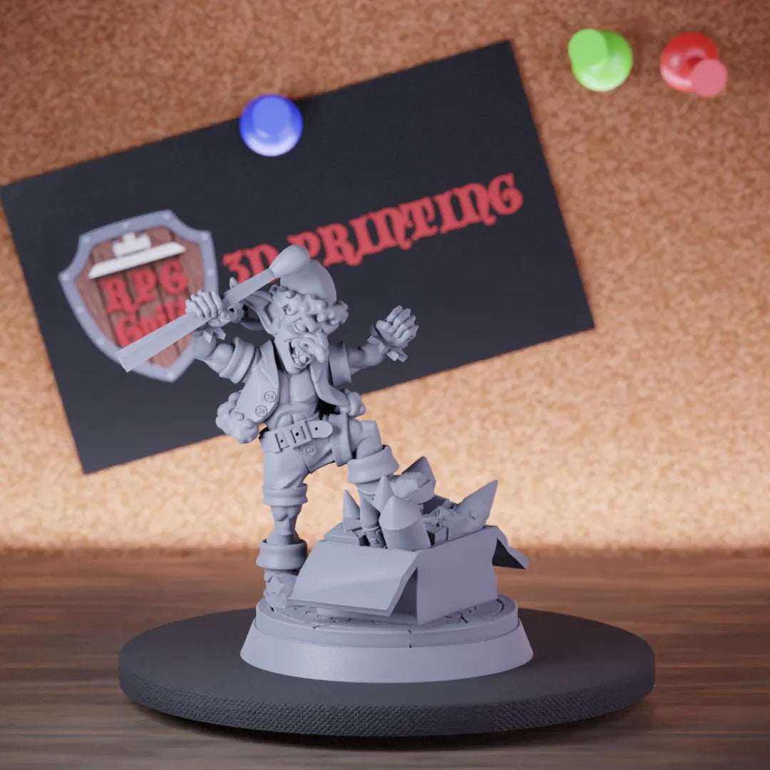 Highly detailed goblin christmas fireworks miniature of Goblin, perfect for DnD 5e encounters, fantasy tabletop RPG campaigns, painting and display.