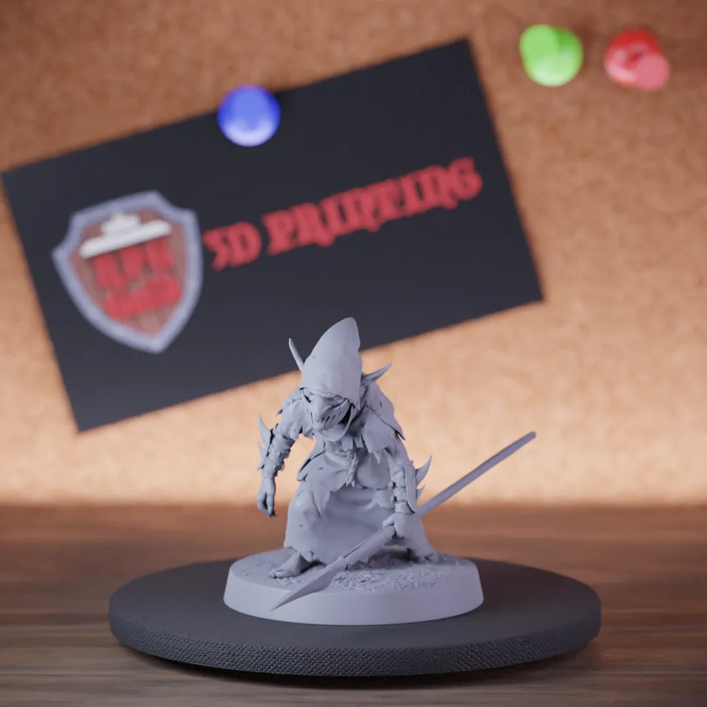 Highly detailed goblin soldier spear masked tribal miniature of Goblin, perfect for DnD 5e encounters, fantasy tabletop RPG campaigns, painting and display.