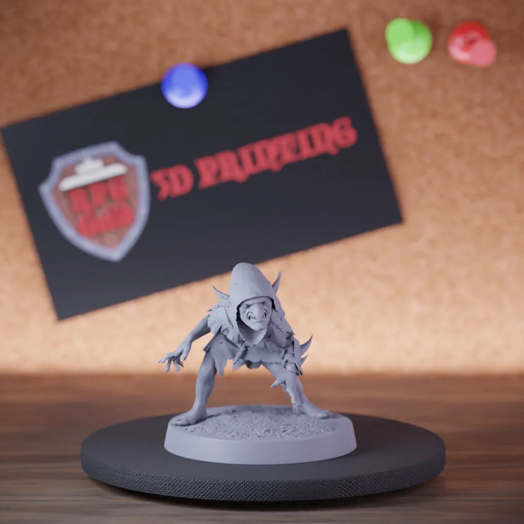Highly detailed goblin soldier grunt miniature of Goblin, perfect for DnD 5e encounters, fantasy tabletop RPG campaigns, painting and display.