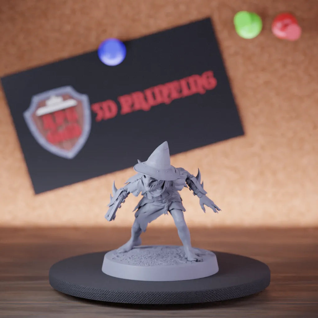 Highly detailed goblin soldier scitimar masked sneaking miniature of Goblin, perfect for DnD 5e encounters, fantasy tabletop RPG campaigns, painting and display.