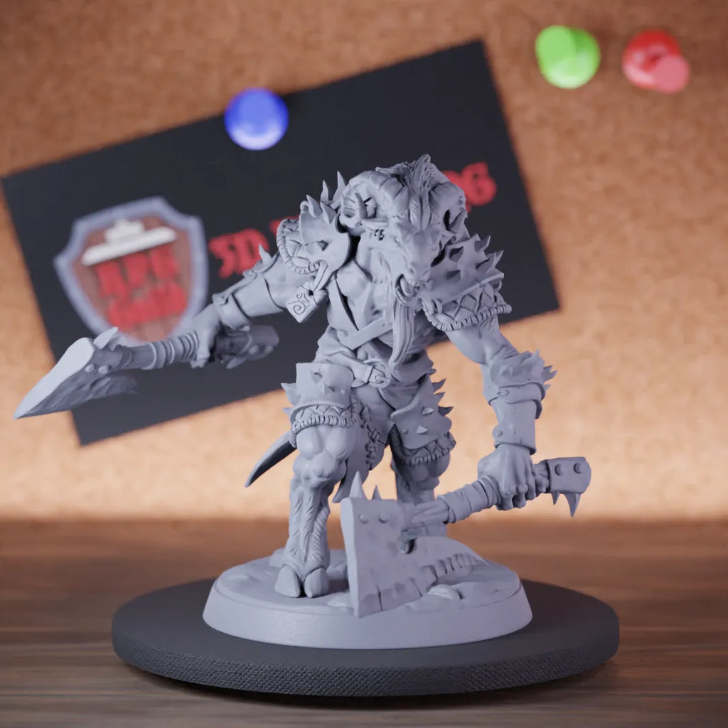 Gobor 5e | DnD Gobor Goatfolk Defender Battleaxe Miniature