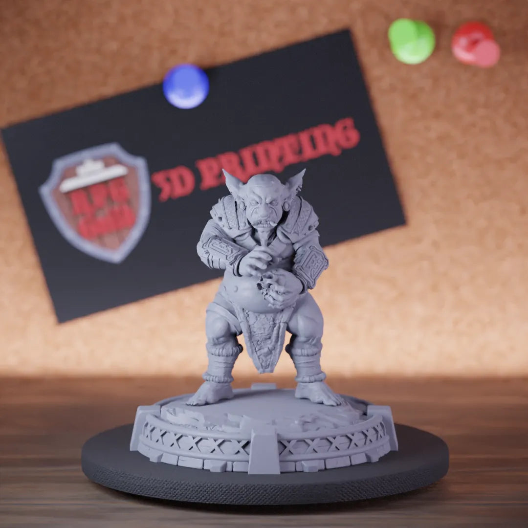 Highly detailed wizard goblin sorcerer miniature of Grubla, perfect for DnD 5e encounters, fantasy tabletop RPG campaigns, painting and display.
