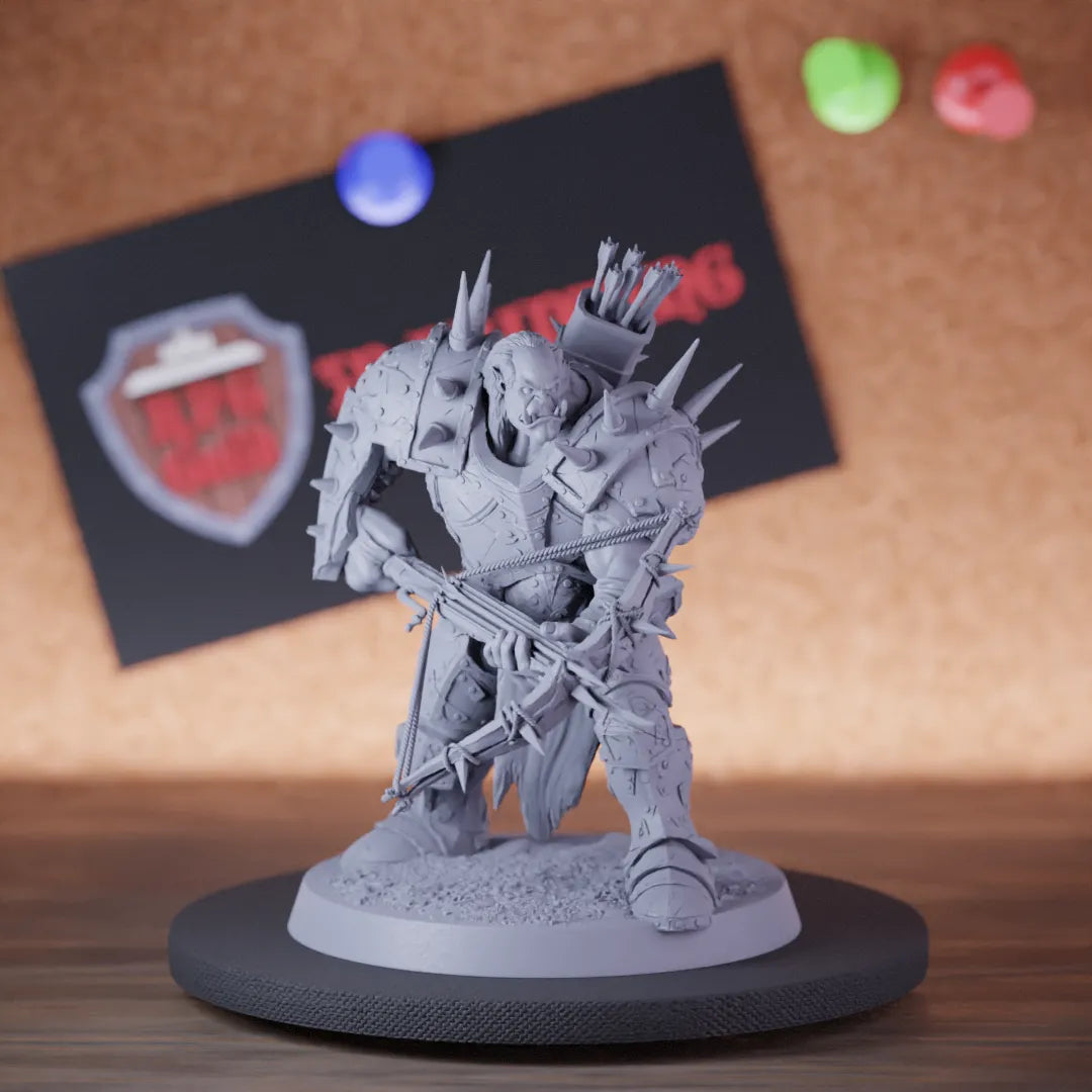 Highly detailed orc lesser infantry crossbow miniature of InfantryOrc, perfect for DnD 5e encounters, fantasy tabletop RPG campaigns, painting and display.