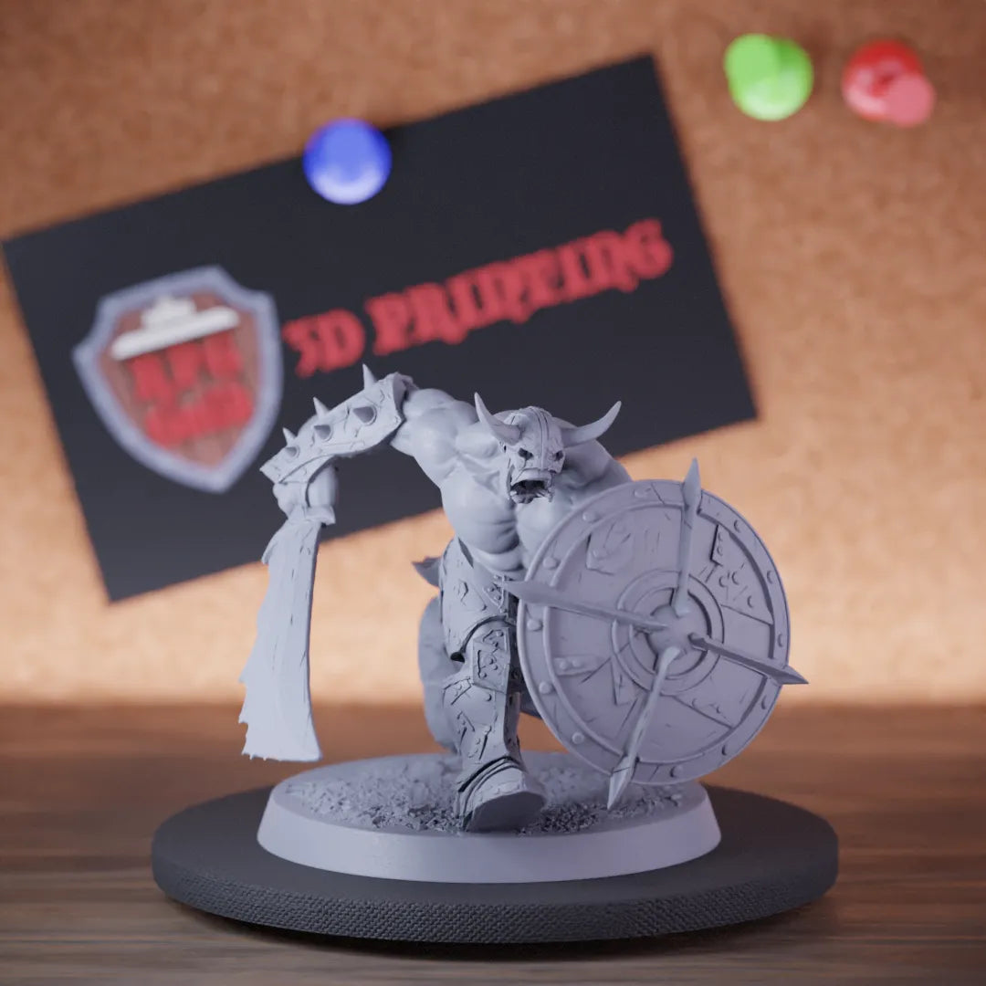Highly detailed orc infantry sword shield miniature of InfantryOrc, perfect for DnD 5e encounters, fantasy tabletop RPG campaigns, painting and display.