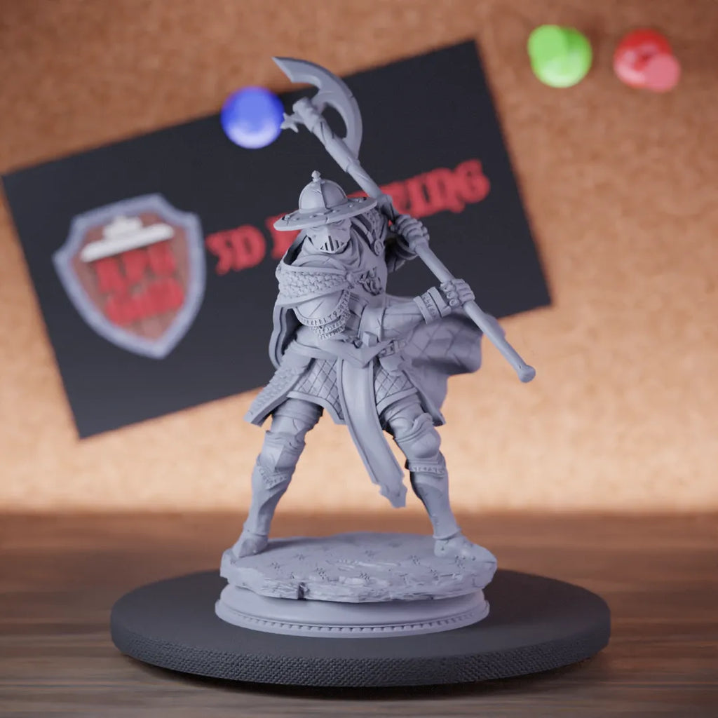Highly detailed inquisitor warrior knight halberd miniature of InquisitorKnights, perfect for DnD 5e encounters, fantasy tabletop RPG campaigns, painting and display.