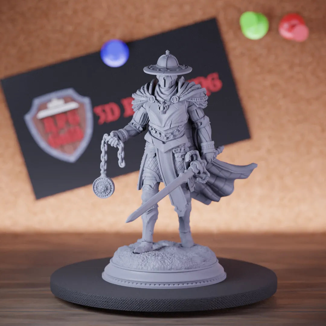 Highly detailed fighter inquisitor knight sword miniature of InquisitorKnights, perfect for DnD 5e encounters, fantasy tabletop RPG campaigns, painting and display.
