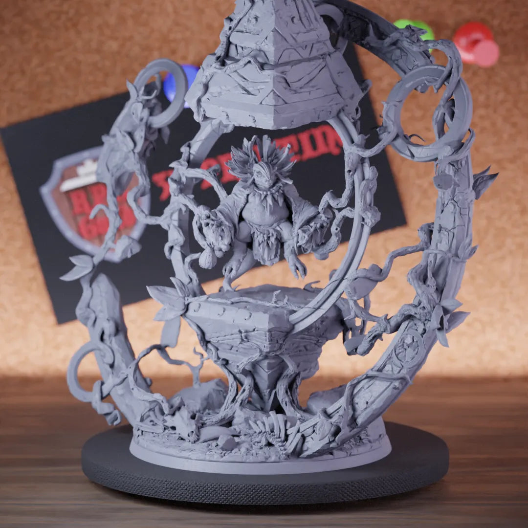 Highly detailed shaman king lizard temple miniature of IxakarThePrime, perfect for DnD 5e encounters, fantasy tabletop RPG campaigns, painting and display.