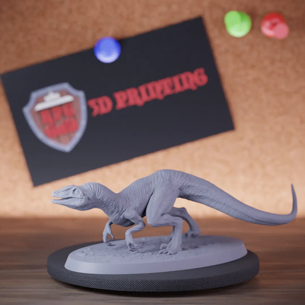 Highly detailed dinosaurus hunt velociraptor animal miniature of JurassicVelociraptor, perfect for DnD 5e encounters, fantasy tabletop RPG campaigns, painting and display.