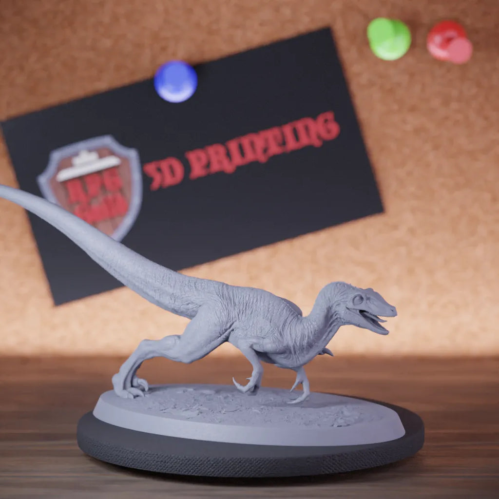 Highly detailed velociraptor dinosaurus animal miniature of JurassicVelociraptor, perfect for DnD 5e encounters, fantasy tabletop RPG campaigns, painting and display.