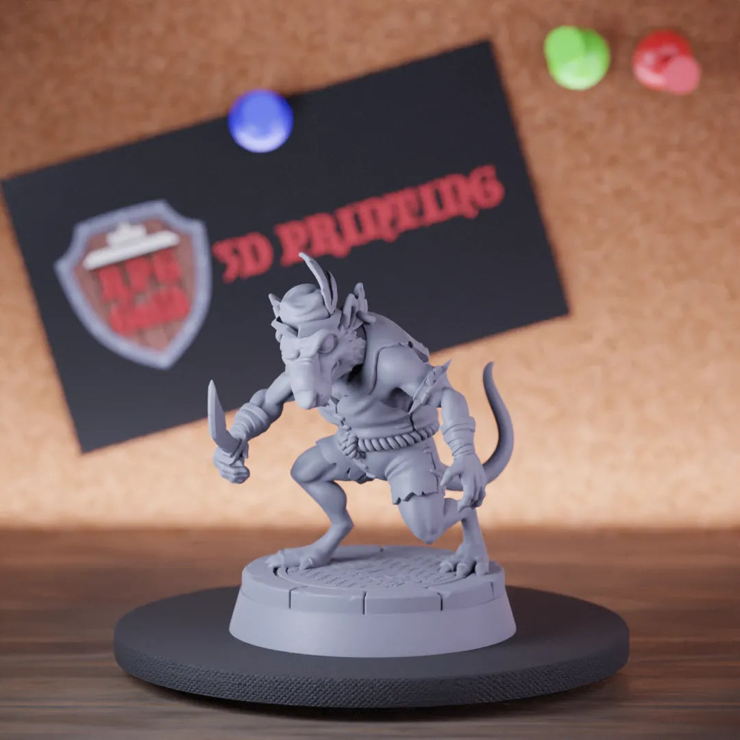 Highly detailed ratmen assasin dagger miniature of Knife, perfect for DnD 5e encounters, fantasy tabletop RPG campaigns, painting and display.