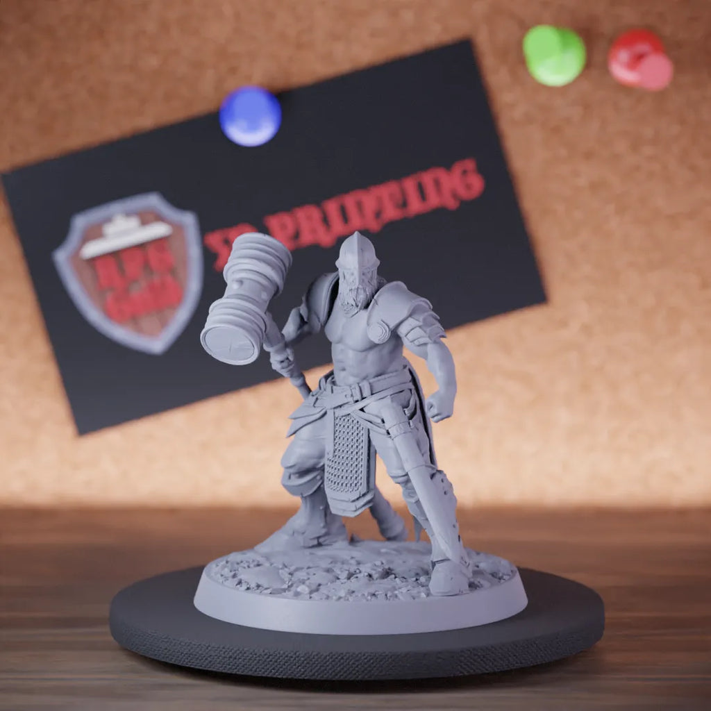 Highly detailed fighter knight hammer miniature of KnightOfValor, perfect for DnD 5e encounters, fantasy tabletop RPG campaigns, painting and display.