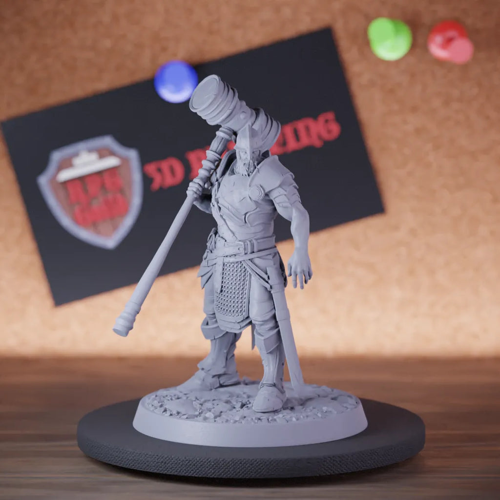 Highly detailed fighter human knight chief hammer miniature of KnightOfValor, perfect for DnD 5e encounters, fantasy tabletop RPG campaigns, painting and display.