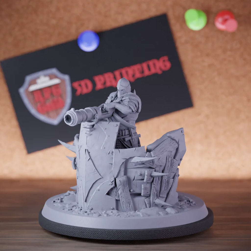 Highly detailed fighter lesser human knight guard miniature of KnightOfValor, perfect for DnD 5e encounters, fantasy tabletop RPG campaigns, painting and display.