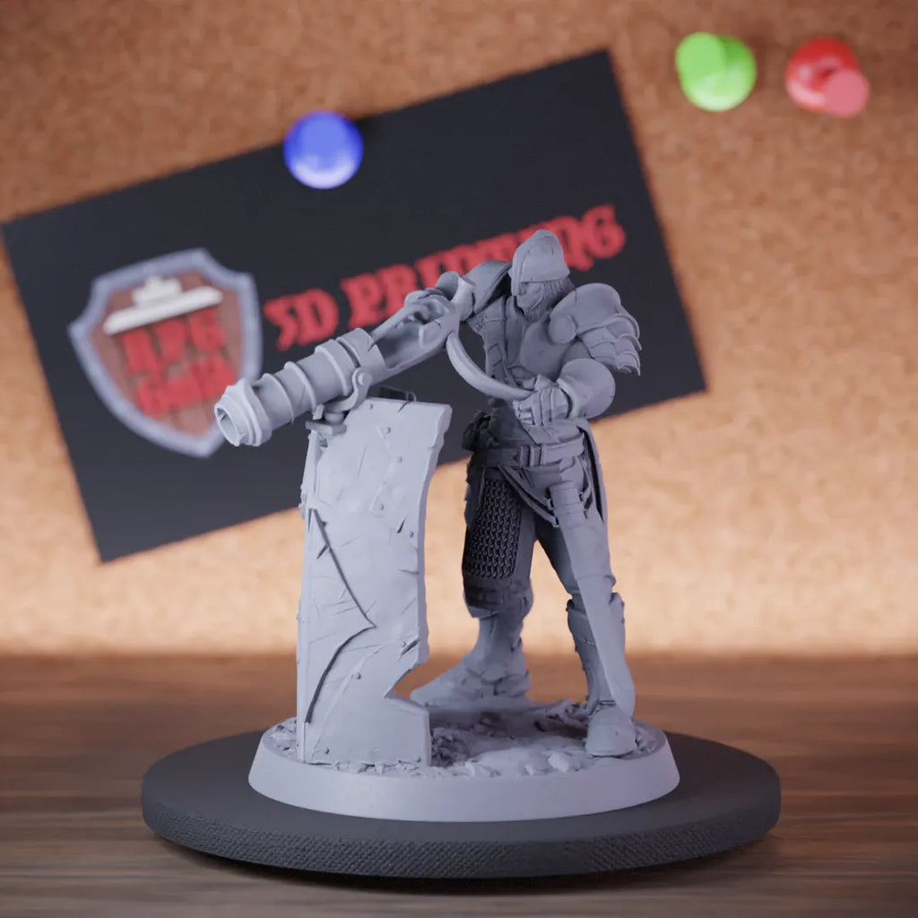 Highly detailed fighter greater human knight miniature of KnightOfValor, perfect for DnD 5e encounters, fantasy tabletop RPG campaigns, painting and display.