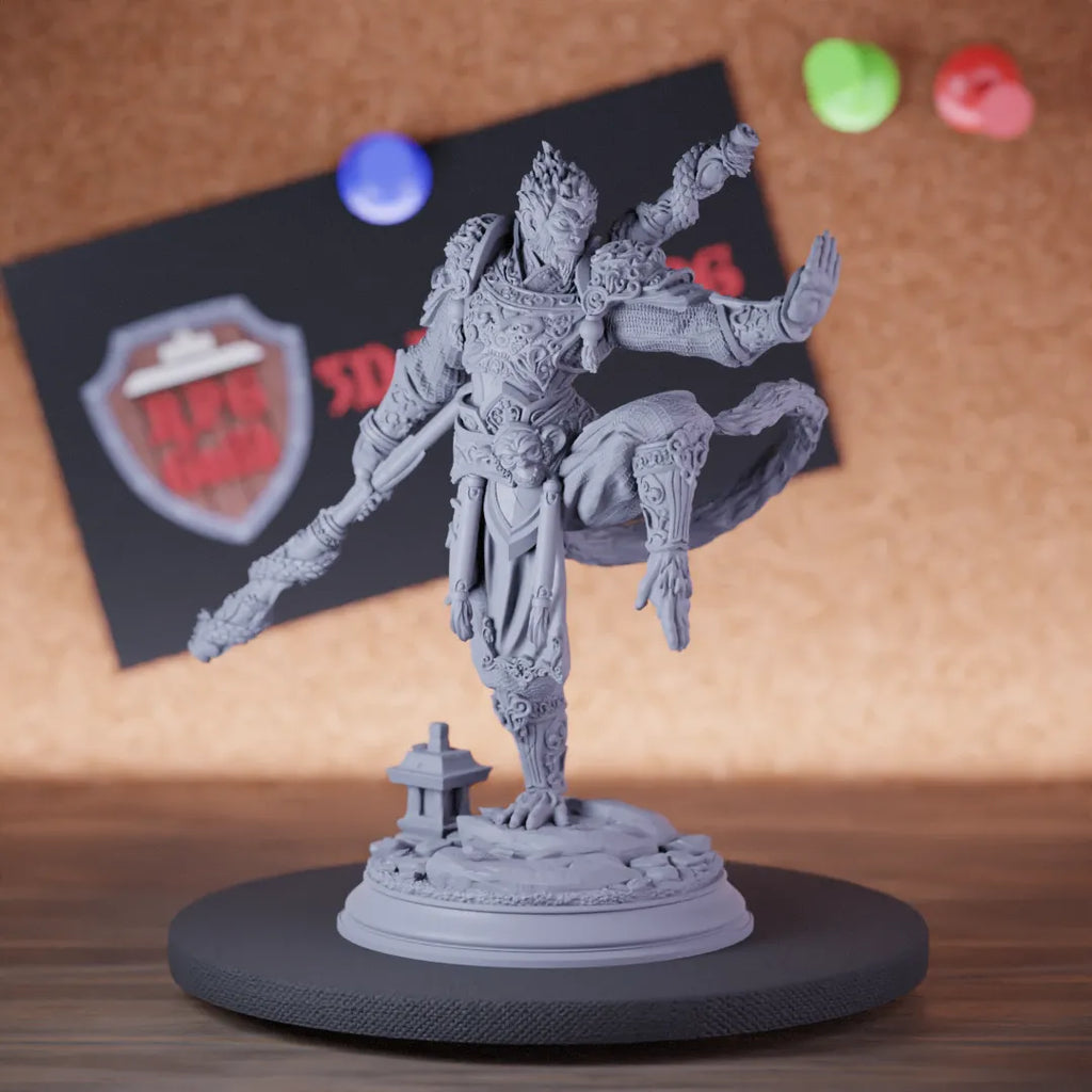 Highly detailed monk apeling humanoid miniature of Kuzen, perfect for DnD 5e encounters, fantasy tabletop RPG campaigns, painting and display.