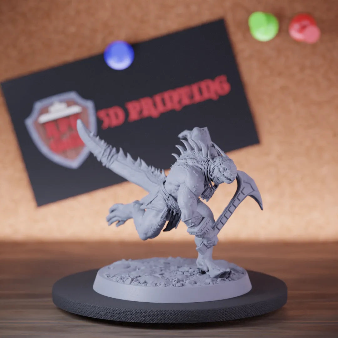 Highly detailed elite ice lizardman axe miniature of LizardmanEliteWarfang, perfect for DnD 5e encounters, fantasy tabletop RPG campaigns, painting and display.