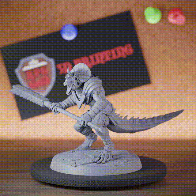 Grimscale 5e | DnD Roaring Lizardman Spear Miniature 