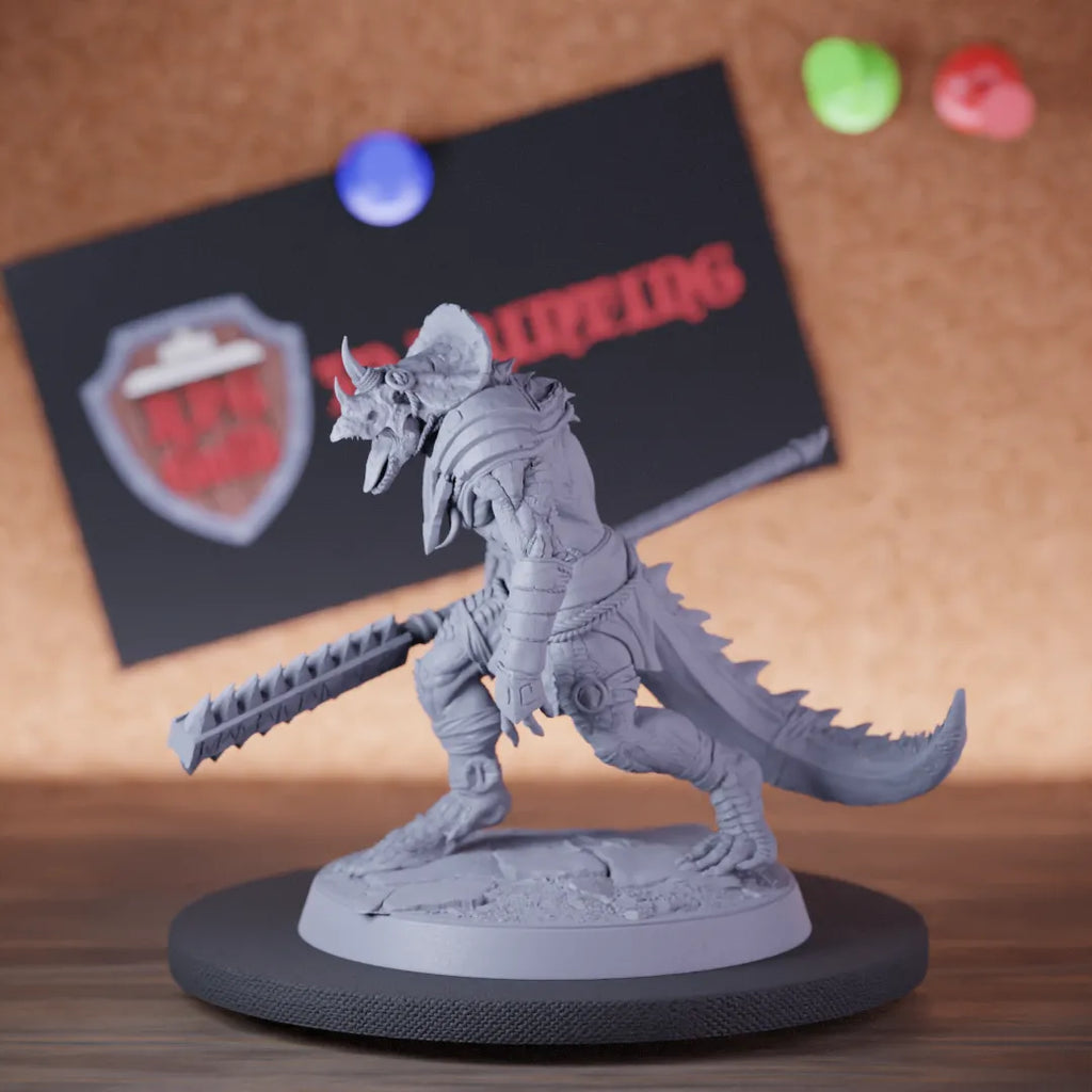Highly detailed grimscale lizardman spear miniature of LizardmanGrimscale, perfect for DnD 5e encounters, fantasy tabletop RPG campaigns, painting and display.