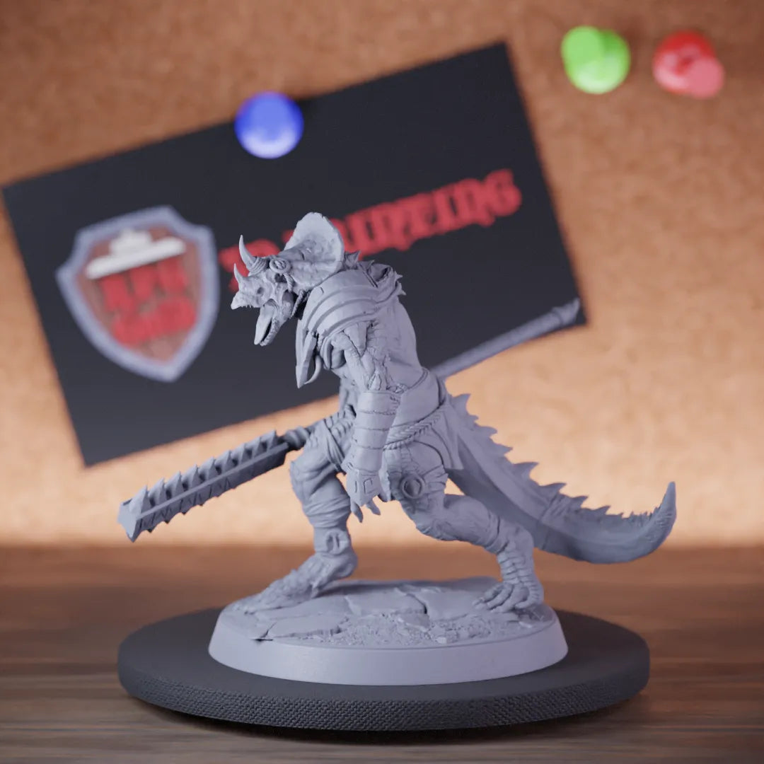 Highly detailed grimscale lizardman spear miniature of LizardmanGrimscale, perfect for DnD 5e encounters, fantasy tabletop RPG campaigns, painting and display.