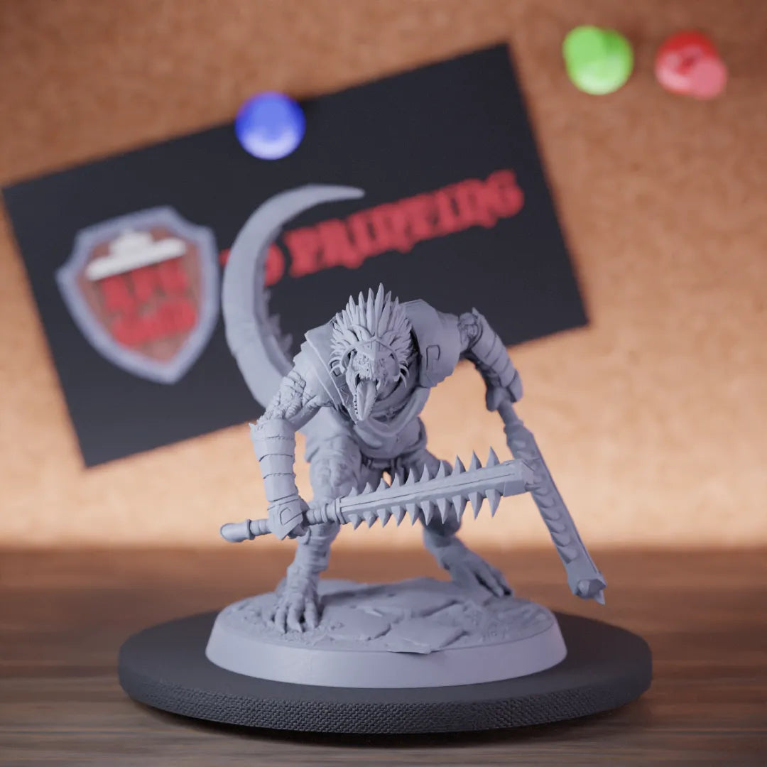 Highly detailed grimscale elite lizardman sword miniature of LizardmanGrimscale, perfect for DnD 5e encounters, fantasy tabletop RPG campaigns, painting and display.