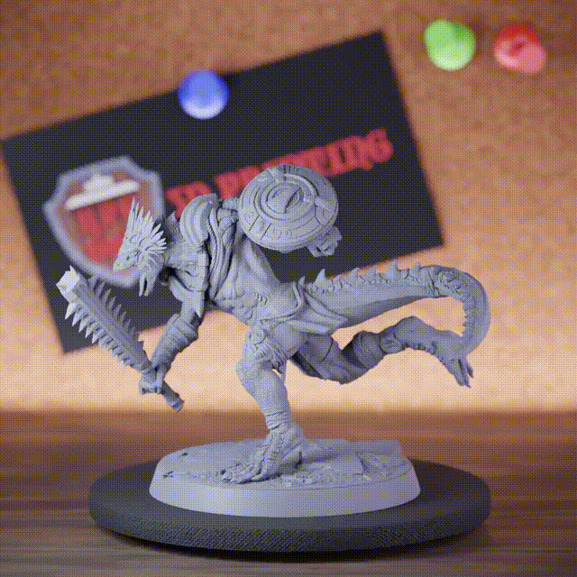 Grimscale 5e | DnD Miniatur eines wilden Echsenmenschen im Angriff