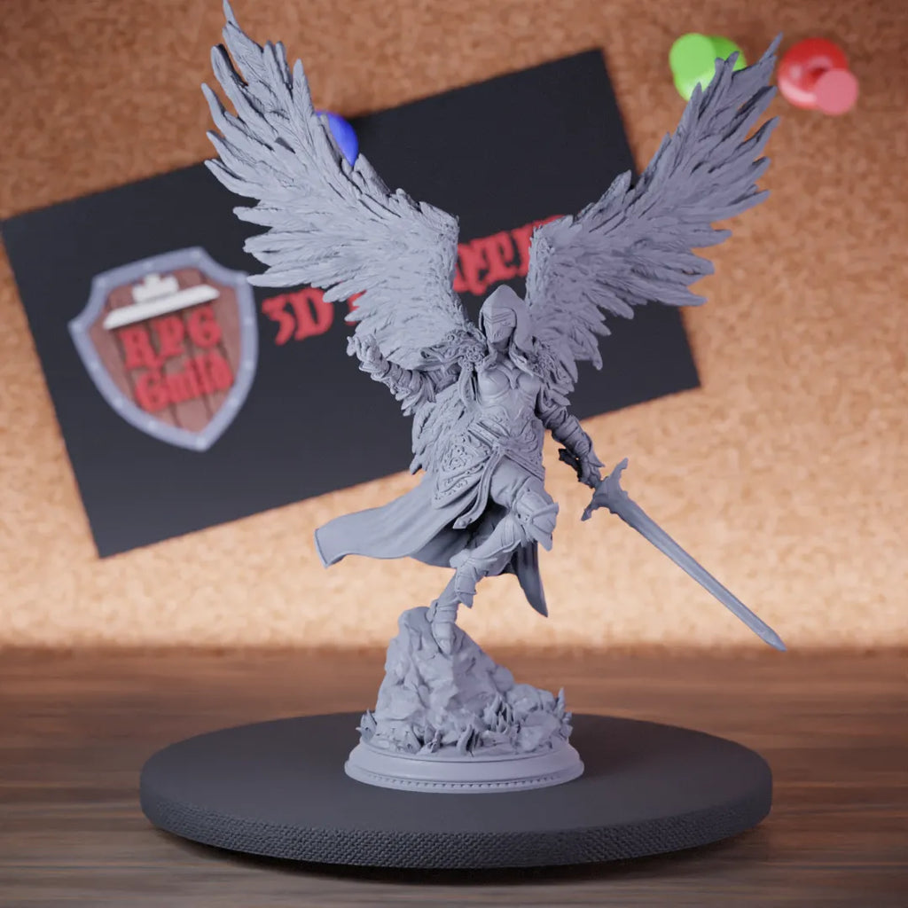 Highly detailed paladin warrior celestial angelic miniature of Lydia, perfect for DnD 5e encounters, fantasy tabletop RPG campaigns, painting and display.