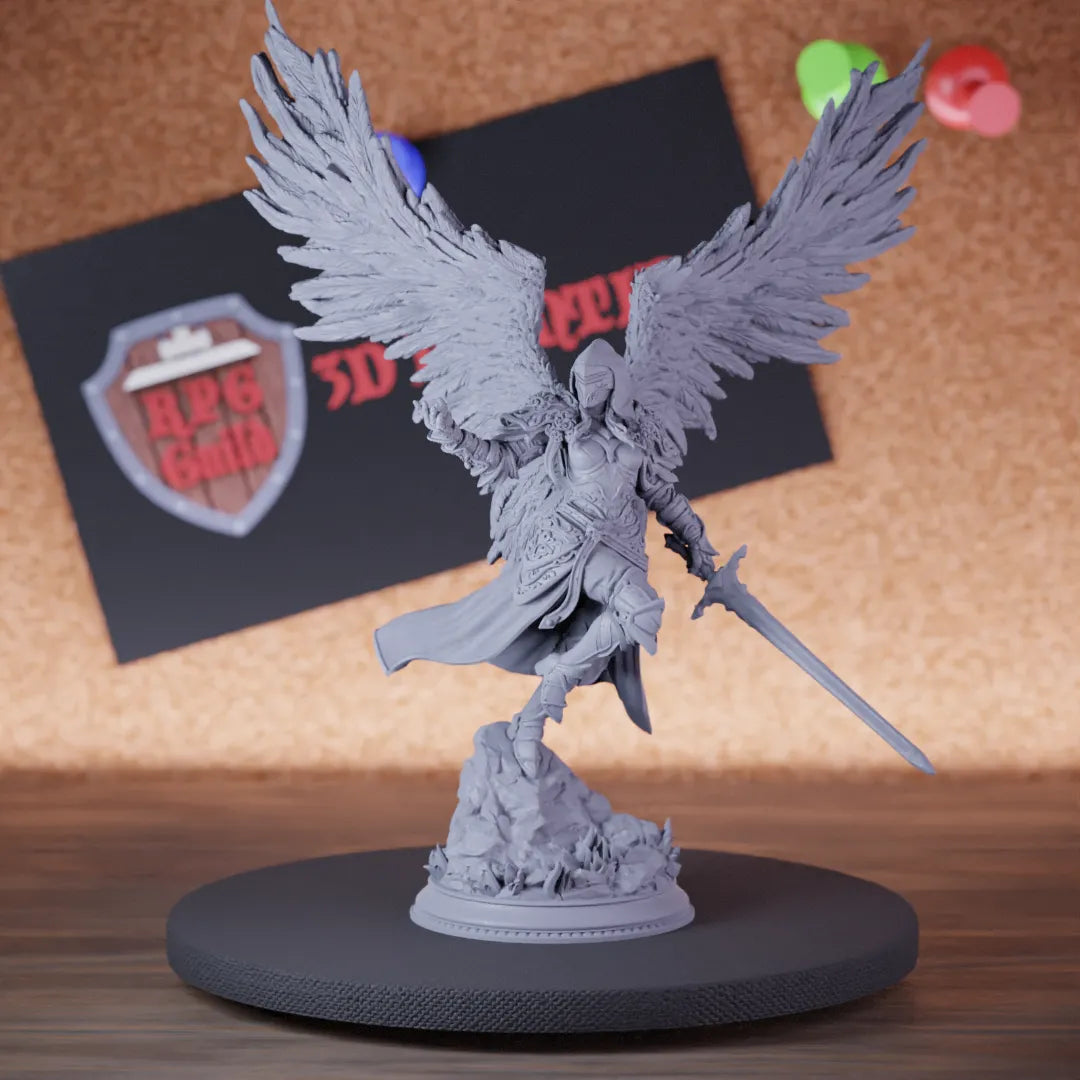 Highly detailed paladin warrior celestial angelic miniature of Lydia, perfect for DnD 5e encounters, fantasy tabletop RPG campaigns, painting and display.