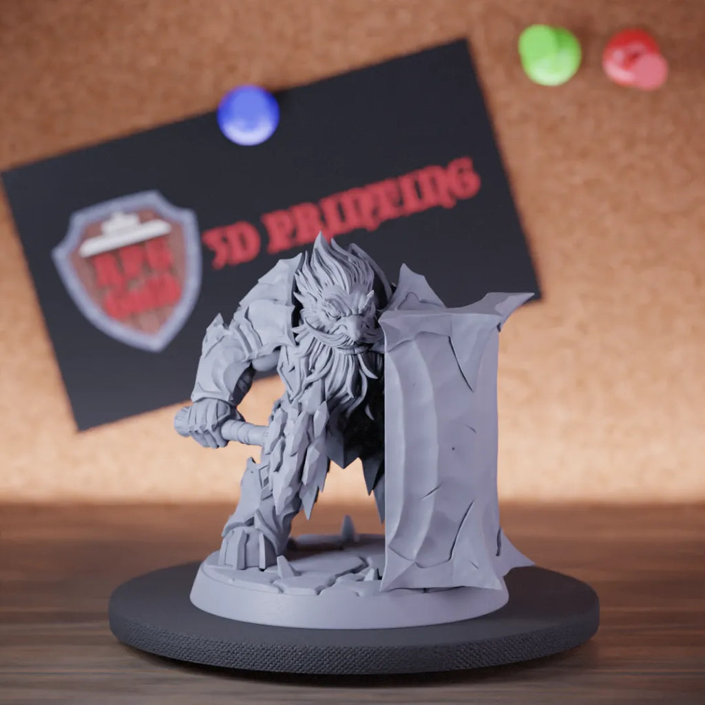 Highly detailed fighter dwarf defender duergar miniature of Magmaforged, perfect for DnD 5e encounters, fantasy tabletop RPG campaigns, painting and display.