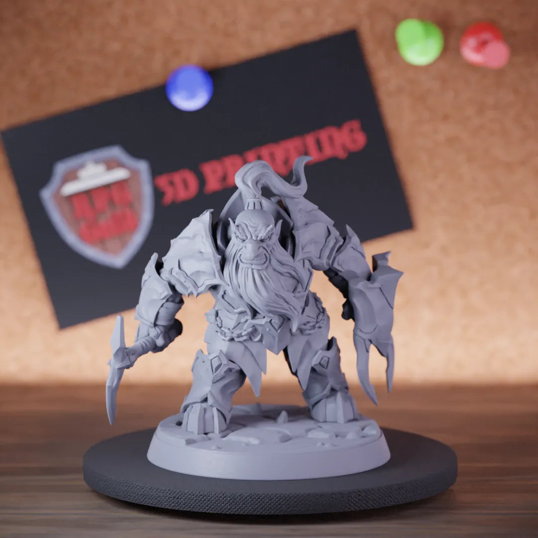 Highly detailed fighter warrior duergar pickaxe miniature of Magmaforged, perfect for DnD 5e encounters, fantasy tabletop RPG campaigns, painting and display.