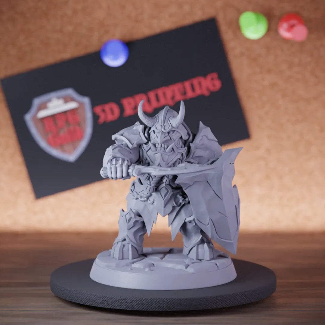 Highly detailed dwarf defender warrior cursed shield miniature of Magmaforged, perfect for DnD 5e encounters, fantasy tabletop RPG campaigns, painting and display.