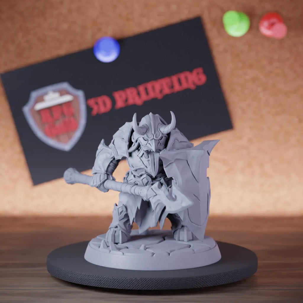 Highly detailed fighter dwarf defender cursed spear miniature of Magmaforged, perfect for DnD 5e encounters, fantasy tabletop RPG campaigns, painting and display.