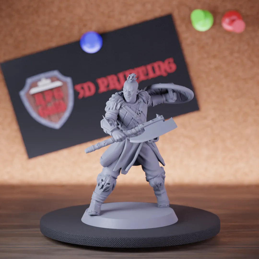 Highly detailed fighter viking northmen miniature, perfect for DnD 5e encounters, fantasy tabletop RPG campaigns, painting and display.