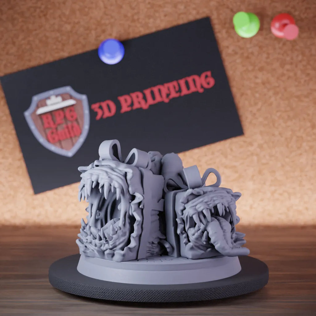 Highly detailed mimic christmas gifts aberration miniature of Mimic, perfect for DnD 5e encounters, fantasy tabletop RPG campaigns, painting and display.