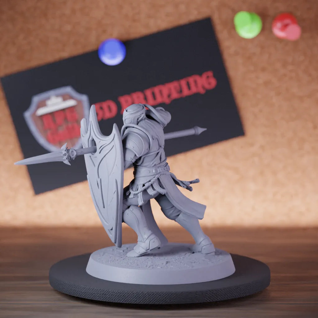 Highly detailed elf moon hold formation spear shield miniature of MoonElfSentinel, perfect for DnD 5e encounters, fantasy tabletop RPG campaigns, painting and display.