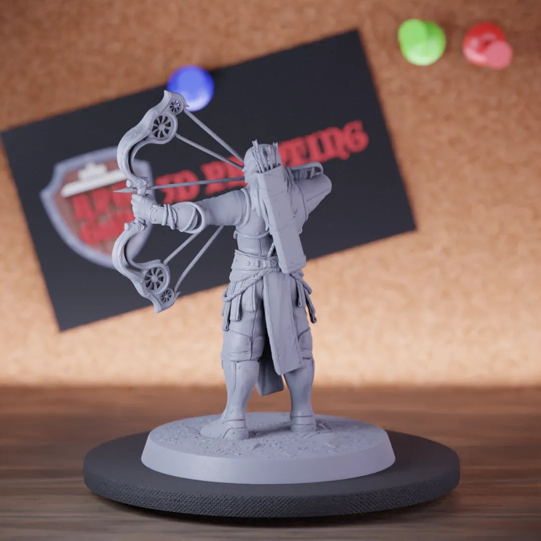 Highly detailed elf moon straight bow miniature of MoonElfSentinel, perfect for DnD 5e encounters, fantasy tabletop RPG campaigns, painting and display.