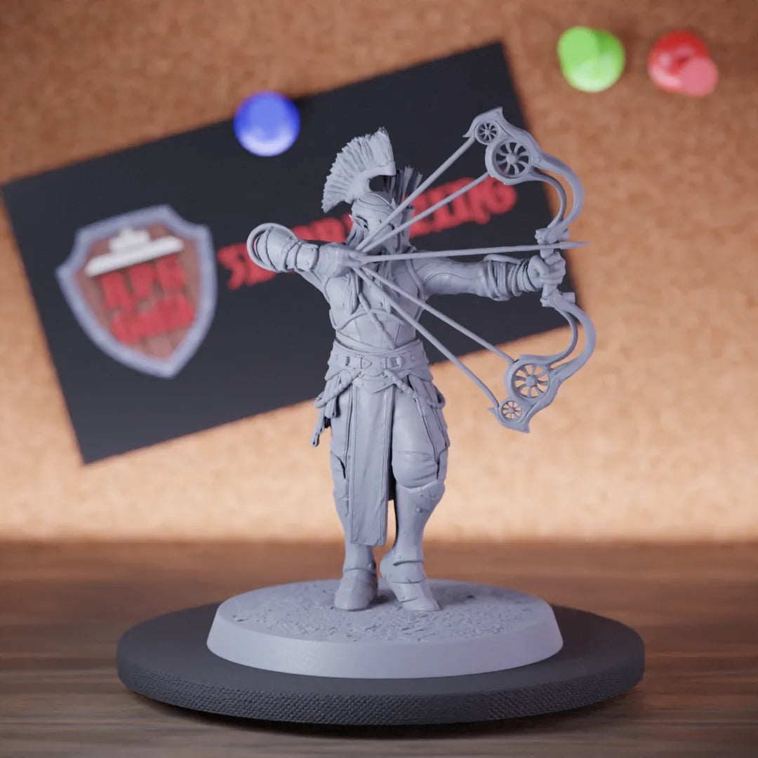 Highly detailed elf moon straight bow aiming miniature of MoonElfSentinel, perfect for DnD 5e encounters, fantasy tabletop RPG campaigns, painting and display.