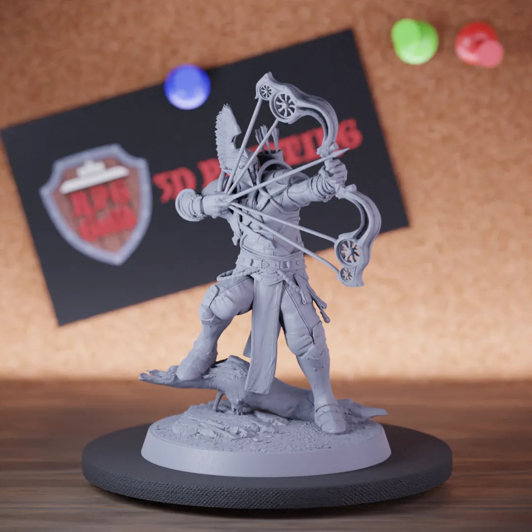 Highly detailed elf moon bow up miniature of MoonElfSentinel, perfect for DnD 5e encounters, fantasy tabletop RPG campaigns, painting and display.