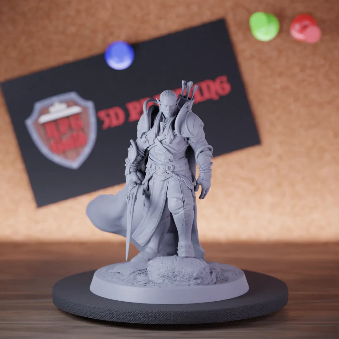 Highly detailed elf moon general miniature of MoonElfSentinel, perfect for DnD 5e encounters, fantasy tabletop RPG campaigns, painting and display.