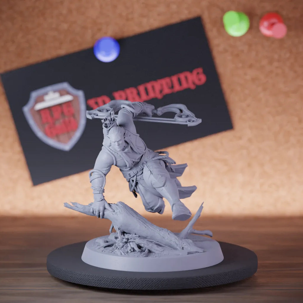 Highly detailed elf moon vault bow miniature of MoonElfSentinel, perfect for DnD 5e encounters, fantasy tabletop RPG campaigns, painting and display.