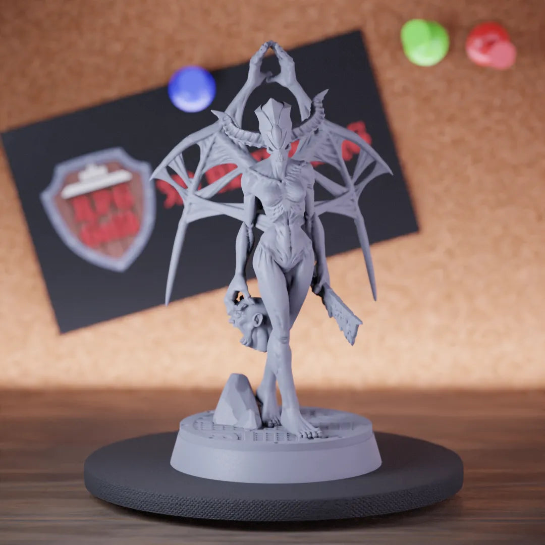Highly detailed demon priestess hellish spawn fiend miniature of Mother, perfect for DnD 5e encounters, fantasy tabletop RPG campaigns, painting and display.