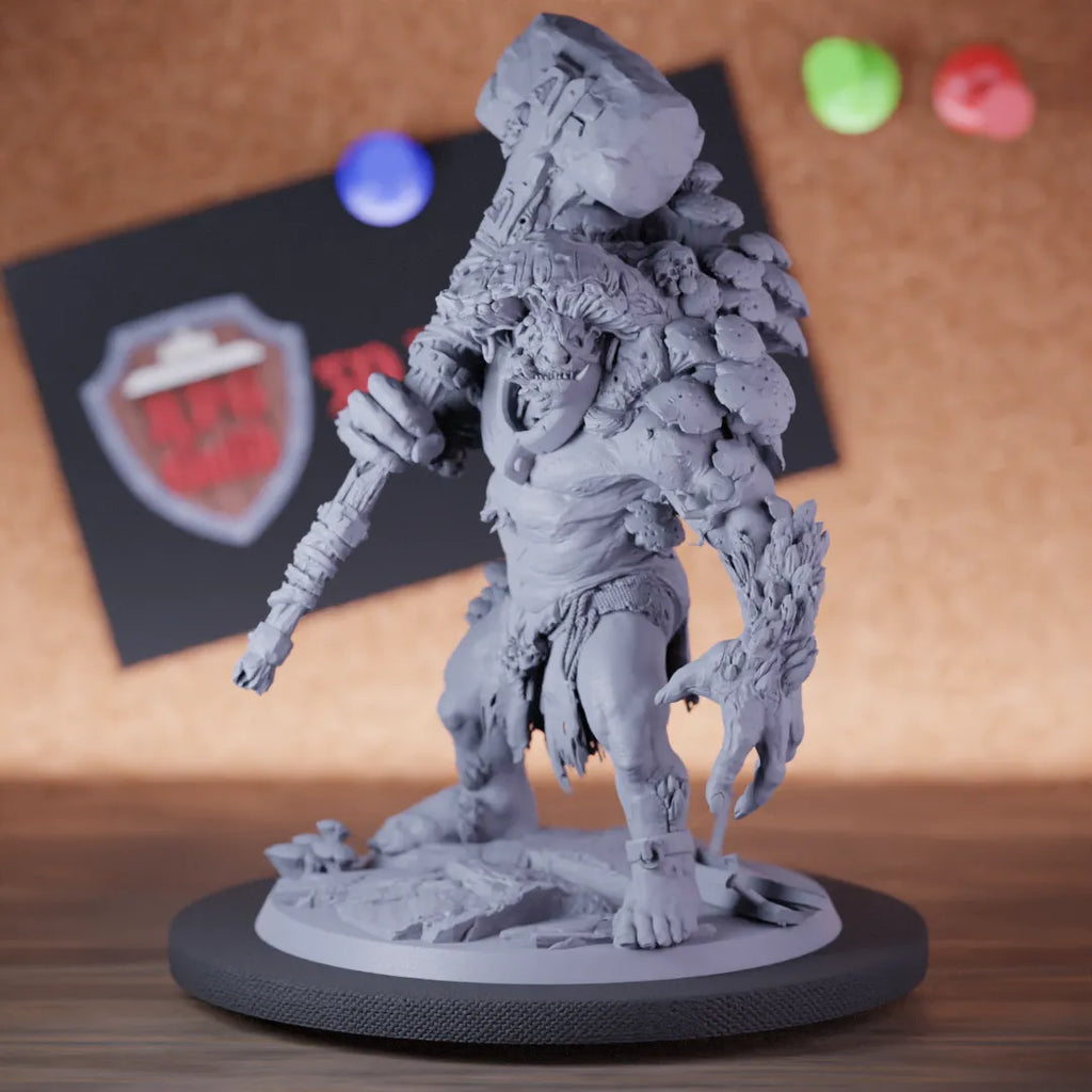 Highly detailed ogre forest fungoid overgrown miniature of Mycogar, perfect for DnD 5e encounters, fantasy tabletop RPG campaigns, painting and display.