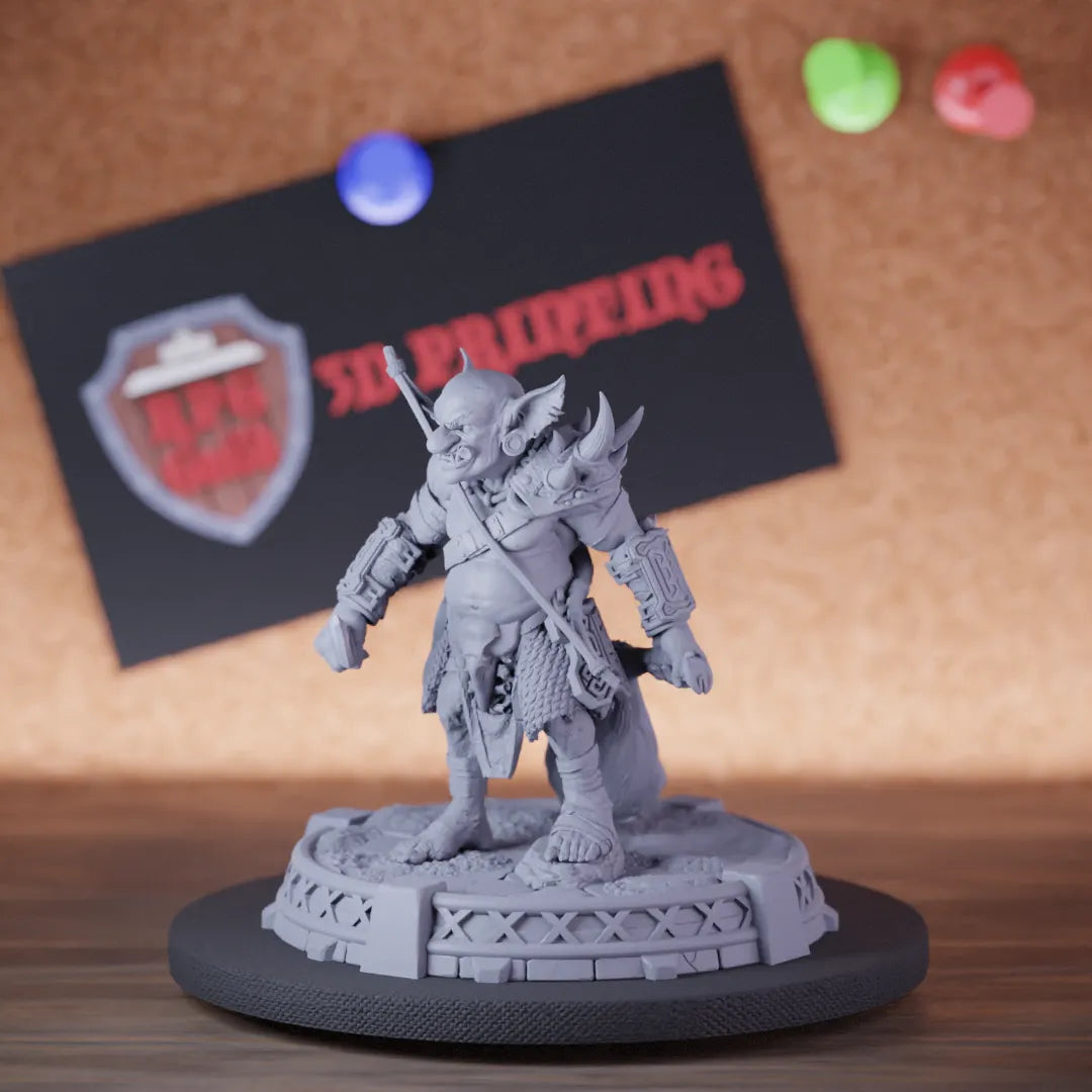 Highly detailed goblin defender warrior archer miniature of Narkz, perfect for DnD 5e encounters, fantasy tabletop RPG campaigns, painting and display.