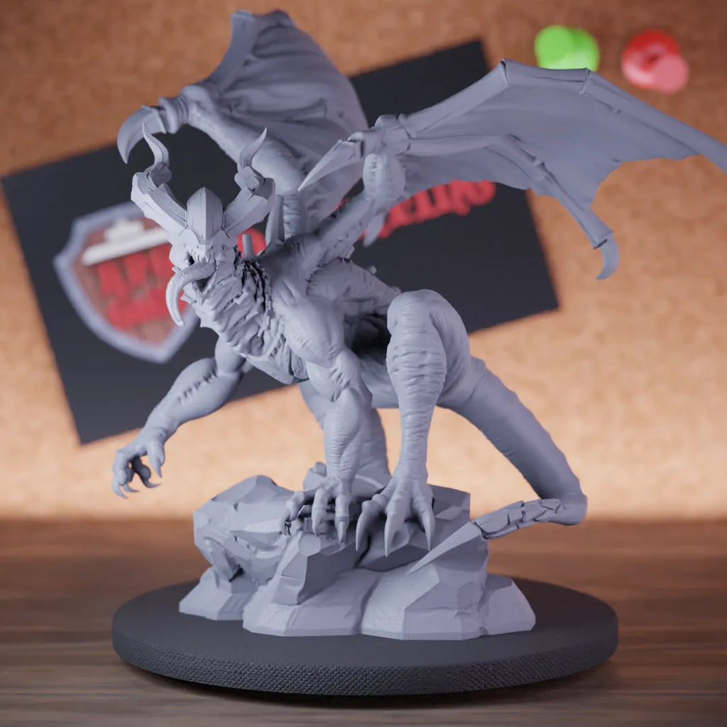 Highly detailed dragon giant winged iron miniature of Neckseer, perfect for DnD 5e encounters, fantasy tabletop RPG campaigns, painting and display.