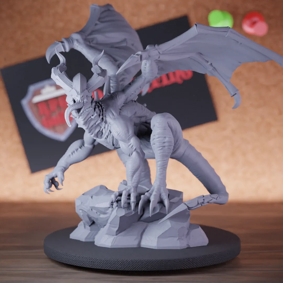 Highly detailed dragon giant winged iron miniature of Neckseer, perfect for DnD 5e encounters, fantasy tabletop RPG campaigns, painting and display.